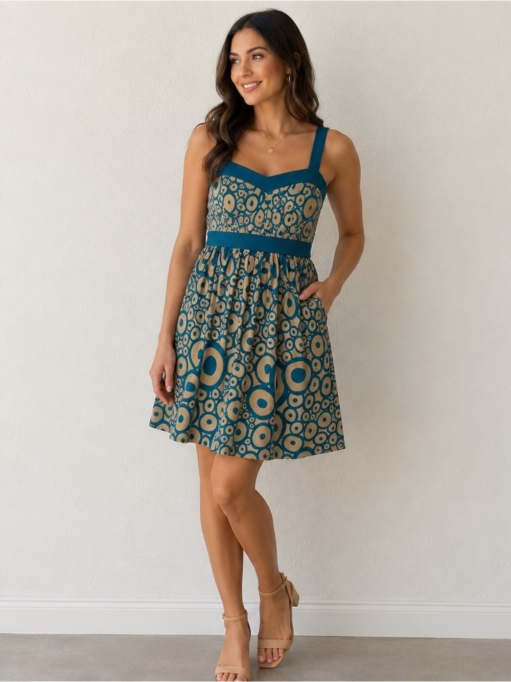 Woman Kitty Dress Teal Blue Size Medium Sleeveless
